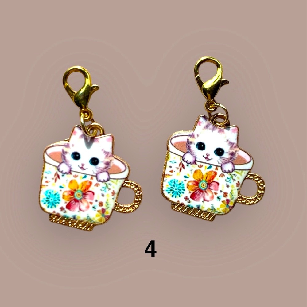 1 Cat Teacup Charm Keychain, Backpacks, & etc